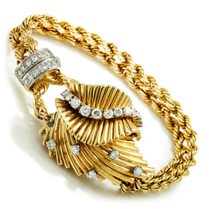 Once Upon A Diamond Earrings White & Yellow Gold Vintage Ebel Flip-Top Lady's Diamond Manual Wind Watch 14K