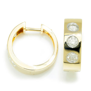 Once Upon A Diamond Earrings Yellow Gold 0.88ctw Bezel Set Round Diamond Huggie Hoop Earrings 14K Gold