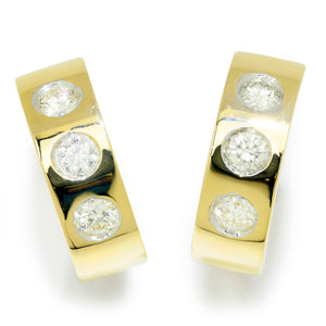 Once Upon A Diamond Earrings Yellow Gold 0.88ctw Bezel Set Round Diamond Huggie Hoop Earrings 14K Gold