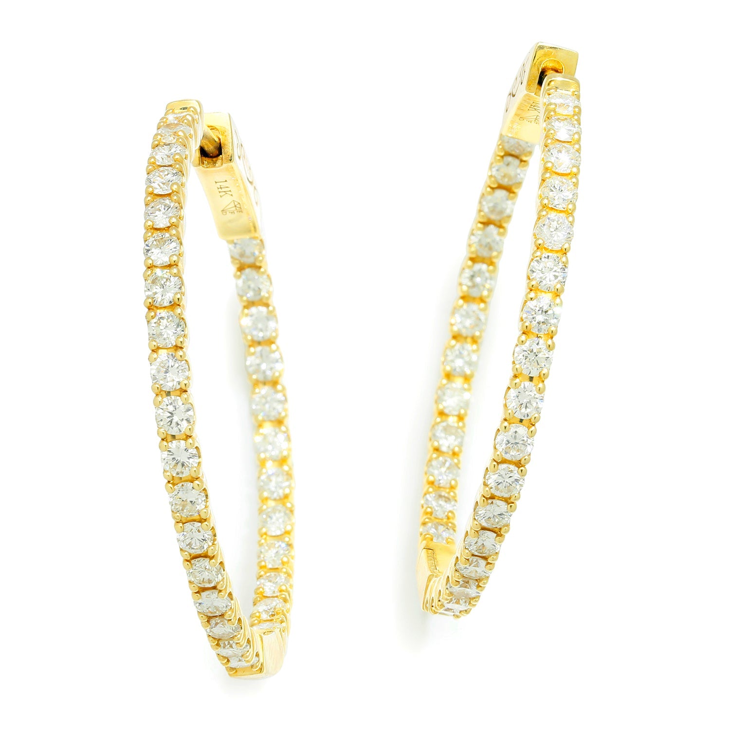 Once Upon A Diamond Earrings Yellow Gold 1.85ctw Round Diamond In and Out Hoop Earrings 14K Yellow Gold