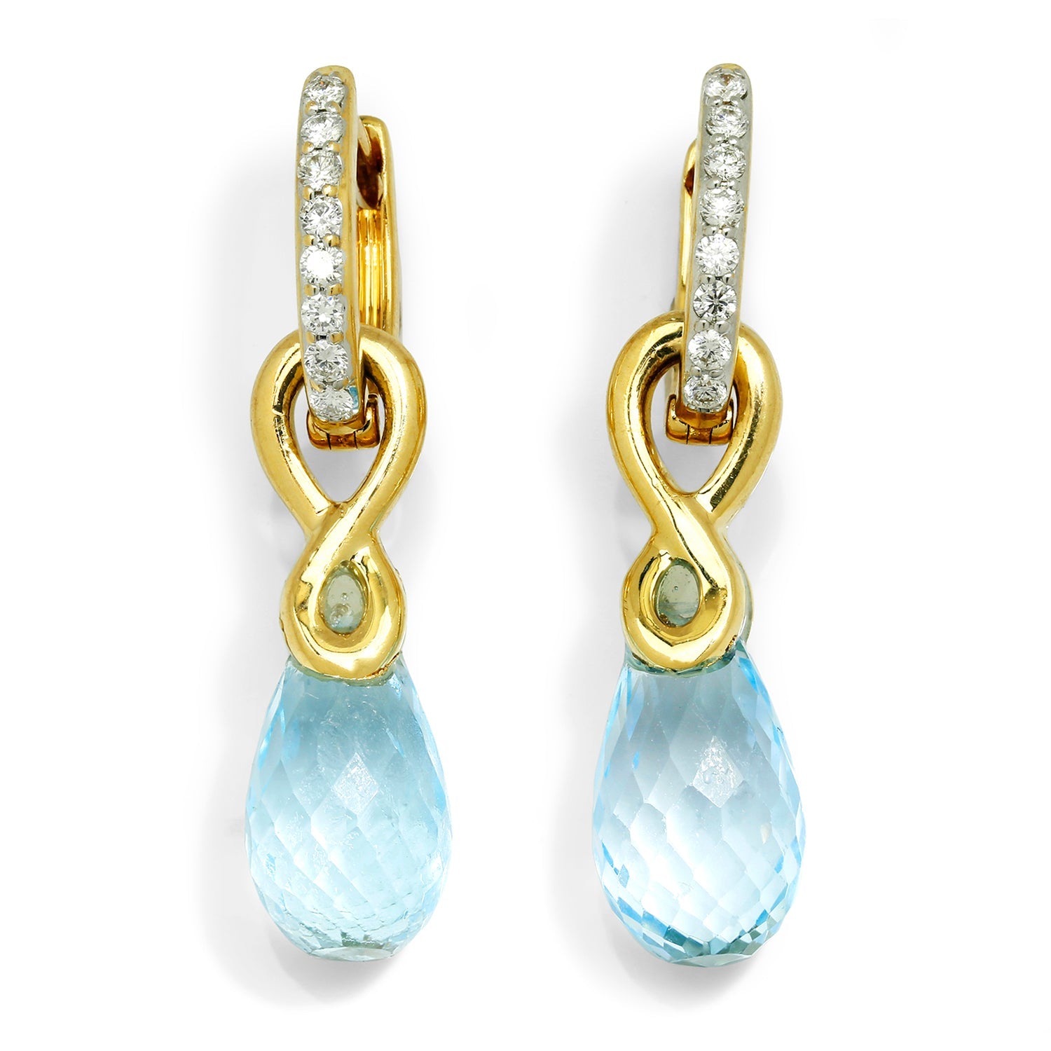 Once Upon A Diamond Earrings Yellow Gold Aquamarine Dangle Huggie Earrings with Diamonds 18K by Ivanka Trump