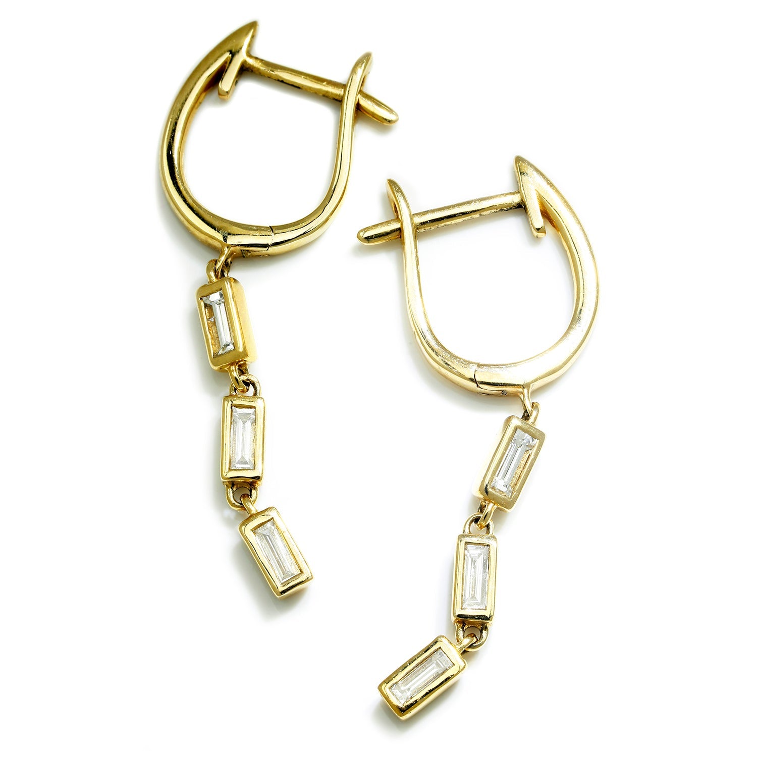 Once Upon A Diamond Earrings Yellow Gold Bezel Set Baguette Diamond Drop Dangle Earrings Yellow Gold