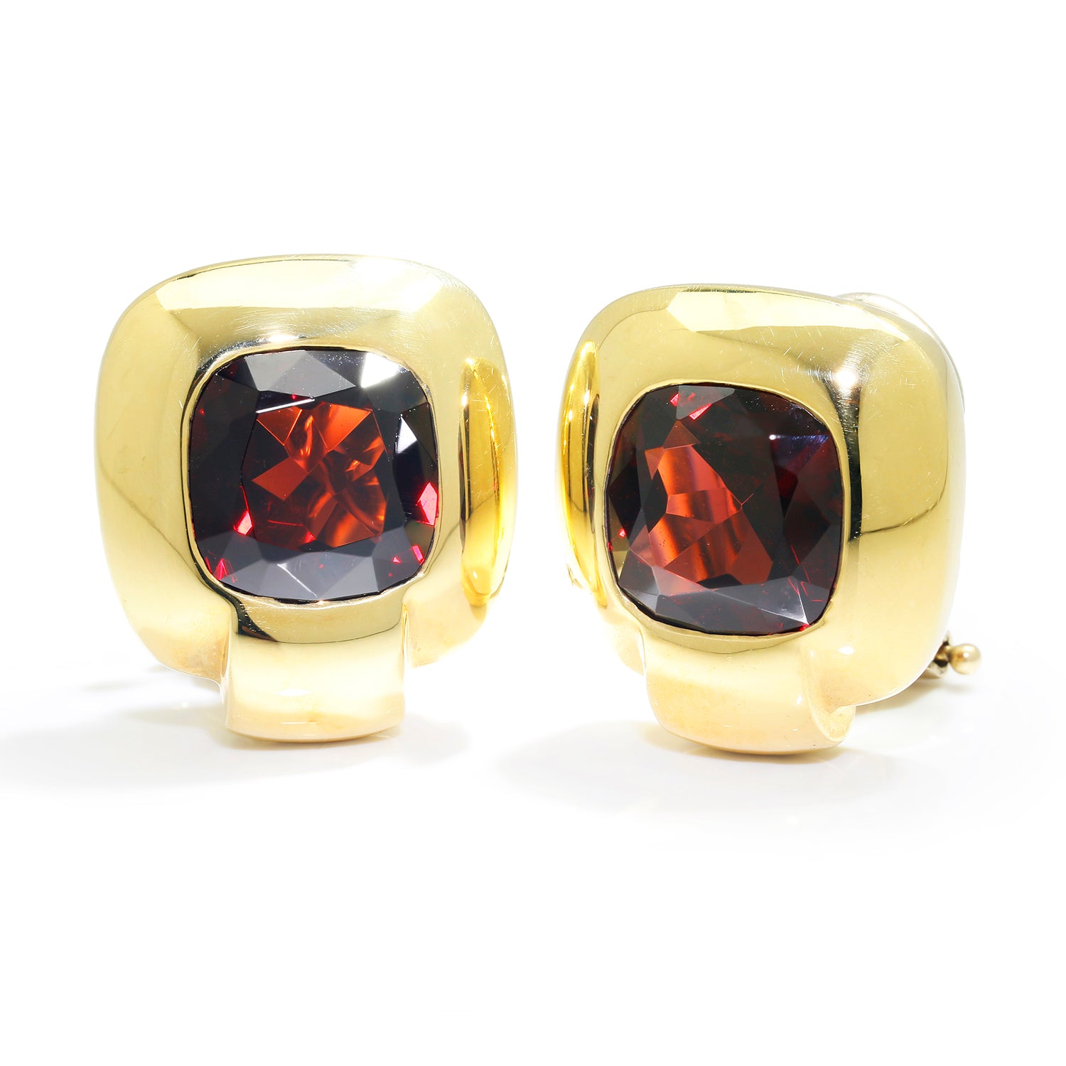 Once Upon A Diamond Earrings Yellow Gold Bezel Set Garnet Omega Earrings in 18K Yellow Gold