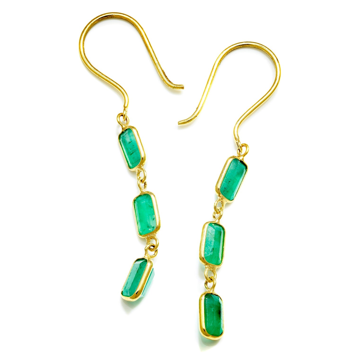 Once Upon A Diamond Earrings Yellow Gold Emerald Fishhook Dangle Earrings 18K Yellow Gold 2.05ctw