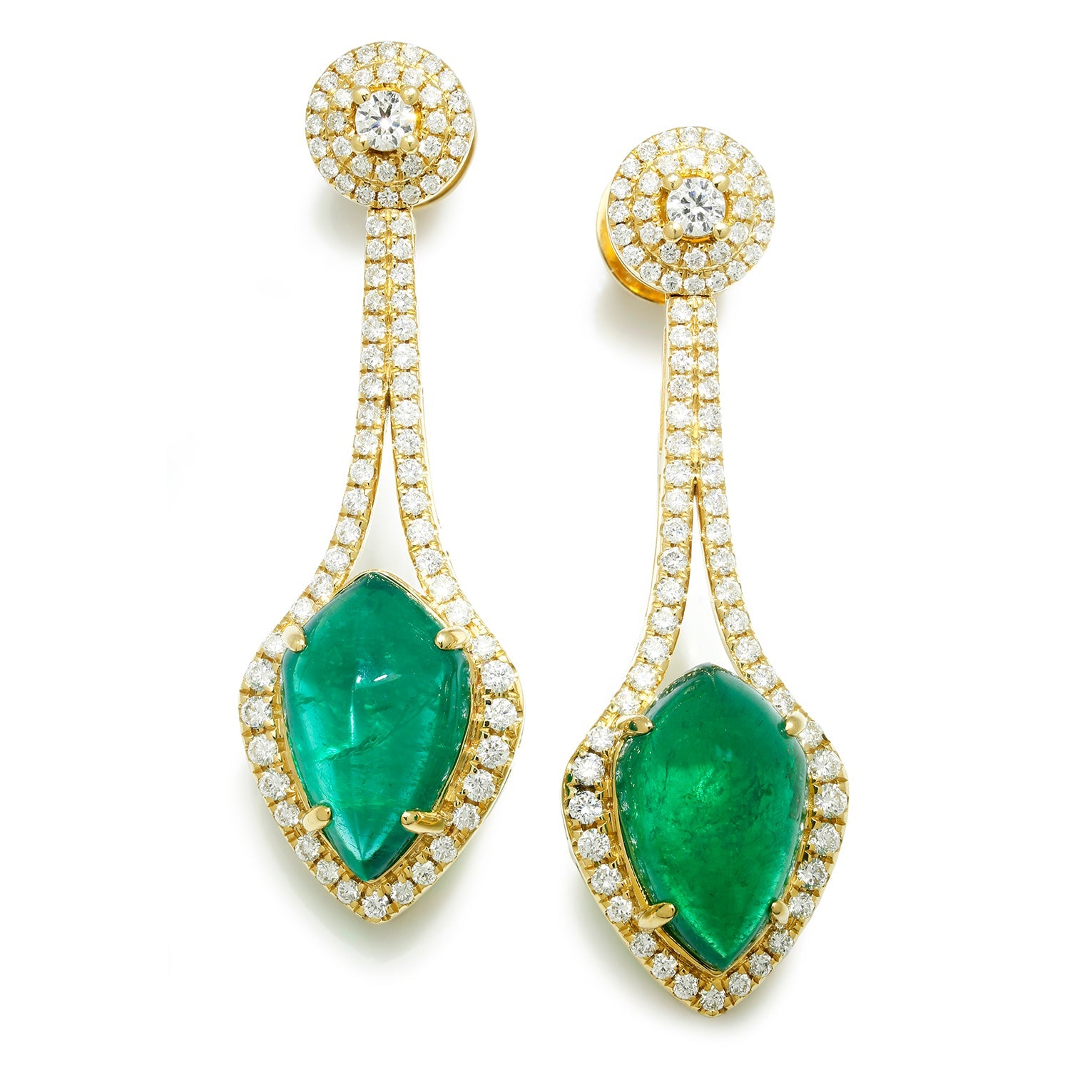 Once Upon A Diamond Earrings Yellow Gold GIA Certified Emerald Drop Earrings with Diamonds 18K Gold 12.32ctw