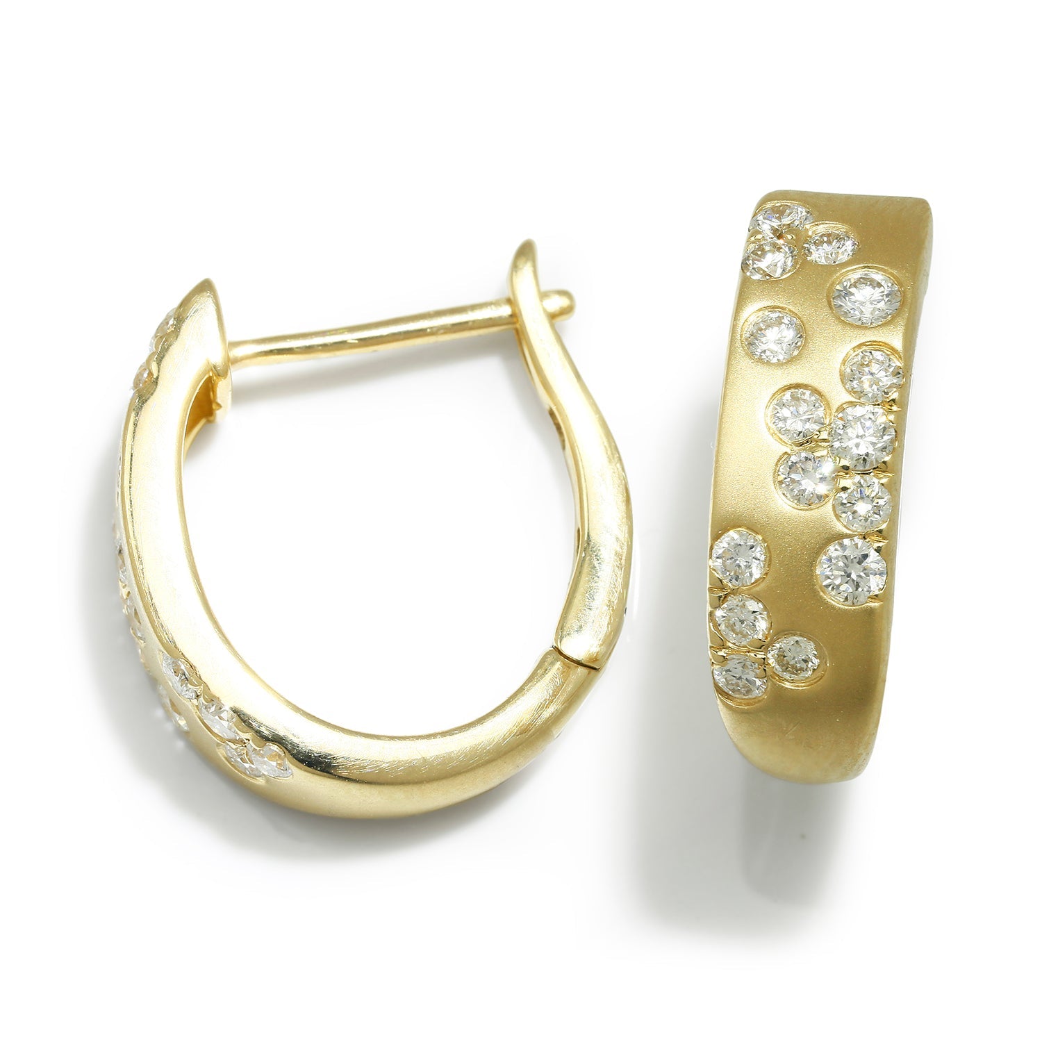 Once Upon A Diamond Earrings Yellow Gold Round Diamond Stardust Hoop Huggie Earrings 14K Yellow Gold 0.59ctw