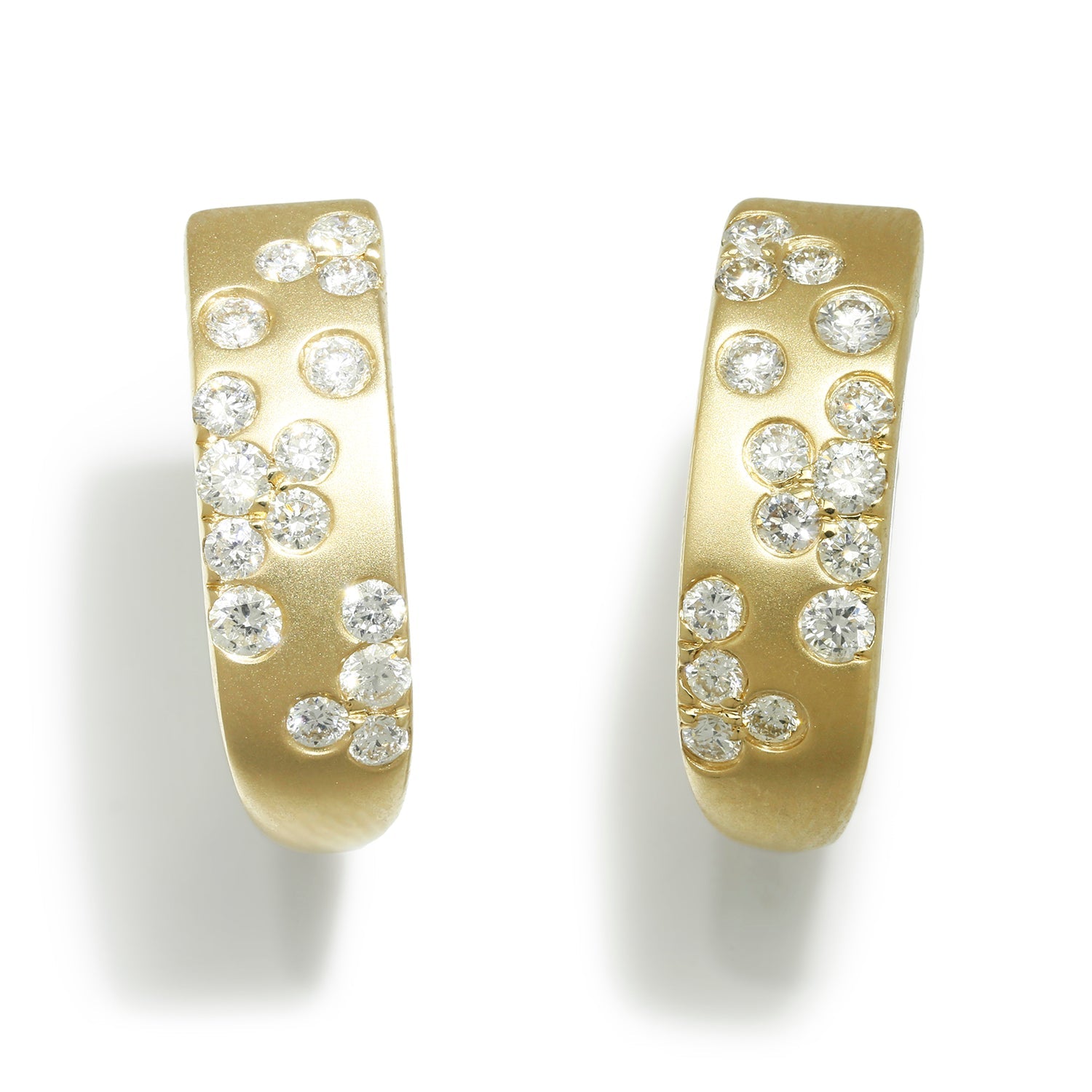 Once Upon A Diamond Earrings Yellow Gold Round Diamond Stardust Hoop Huggie Earrings 14K Yellow Gold 0.59ctw