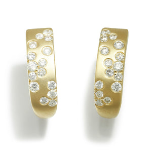 Once Upon A Diamond Earrings Yellow Gold Round Diamond Stardust Hoop Huggie Earrings 14K Yellow Gold 0.59ctw