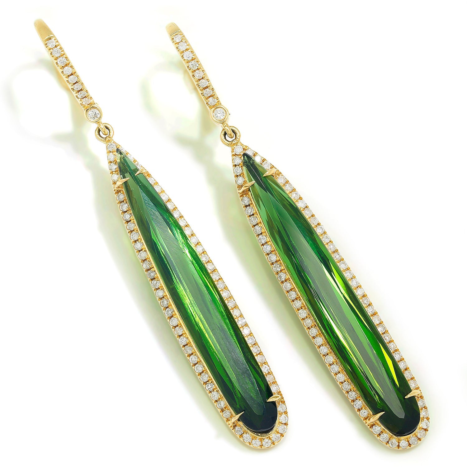 Once Upon A Diamond Earrings Yellow Gold Teardrop Green Tourmaline Earrings with Diamonds 18K Yellow Gold