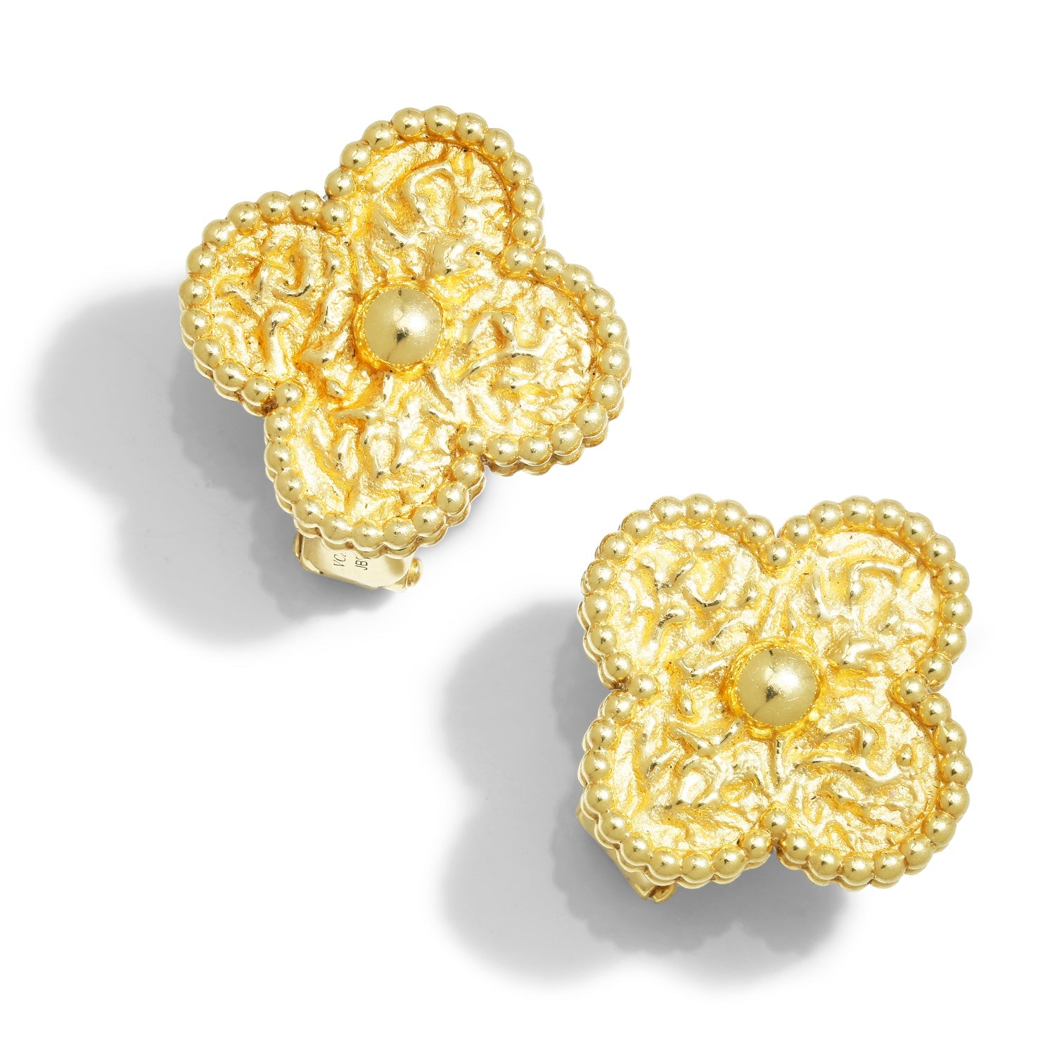 Once Upon A Diamond Earrings Yellow Gold Van Cleef & Arpels Alhambra Hammered Earrings 18K Yellow Gold w/ Box