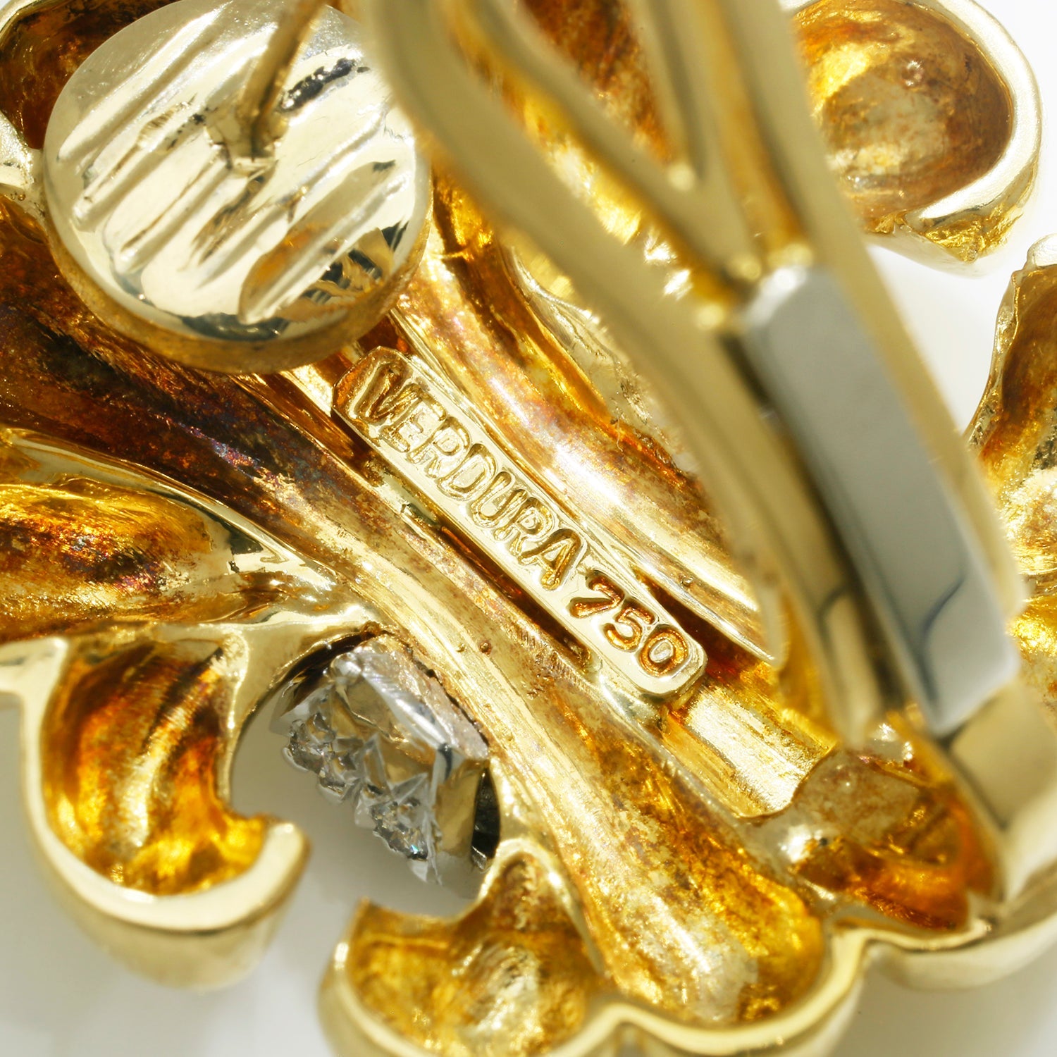 Once Upon A Diamond Earrings Yellow Gold Verdura Diamond Fleur-de-Lis Style Omega Earrings 18K Yellow Gold