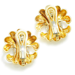 Once Upon A Diamond Earrings Yellow Gold Verdura Diamond Fleur-de-Lis Style Omega Earrings 18K Yellow Gold