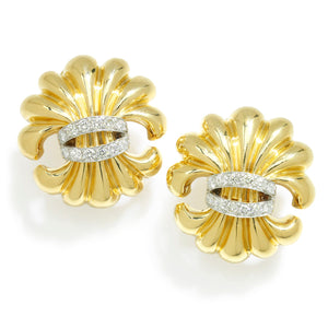 Once Upon A Diamond Earrings Yellow Gold Verdura Diamond Fleur-de-Lis Style Omega Earrings 18K Yellow Gold