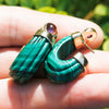 Once Upon A Diamond Earrings Yellow Gold Vintage Carved Malachite Hoop Stud Earrings with Amethyst's 14K