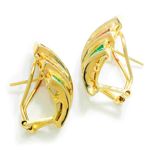 Once Upon A Diamond Earrings Yellow Gold Vintage Precious Gemstone Wave Omega Earrings 14K Yellow Gold