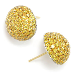Once Upon A Diamond Earrings Yellow Gold Yellow Diamond Pave Set Dome Stud Earrings 14K Yellow Gold 2.00ctw