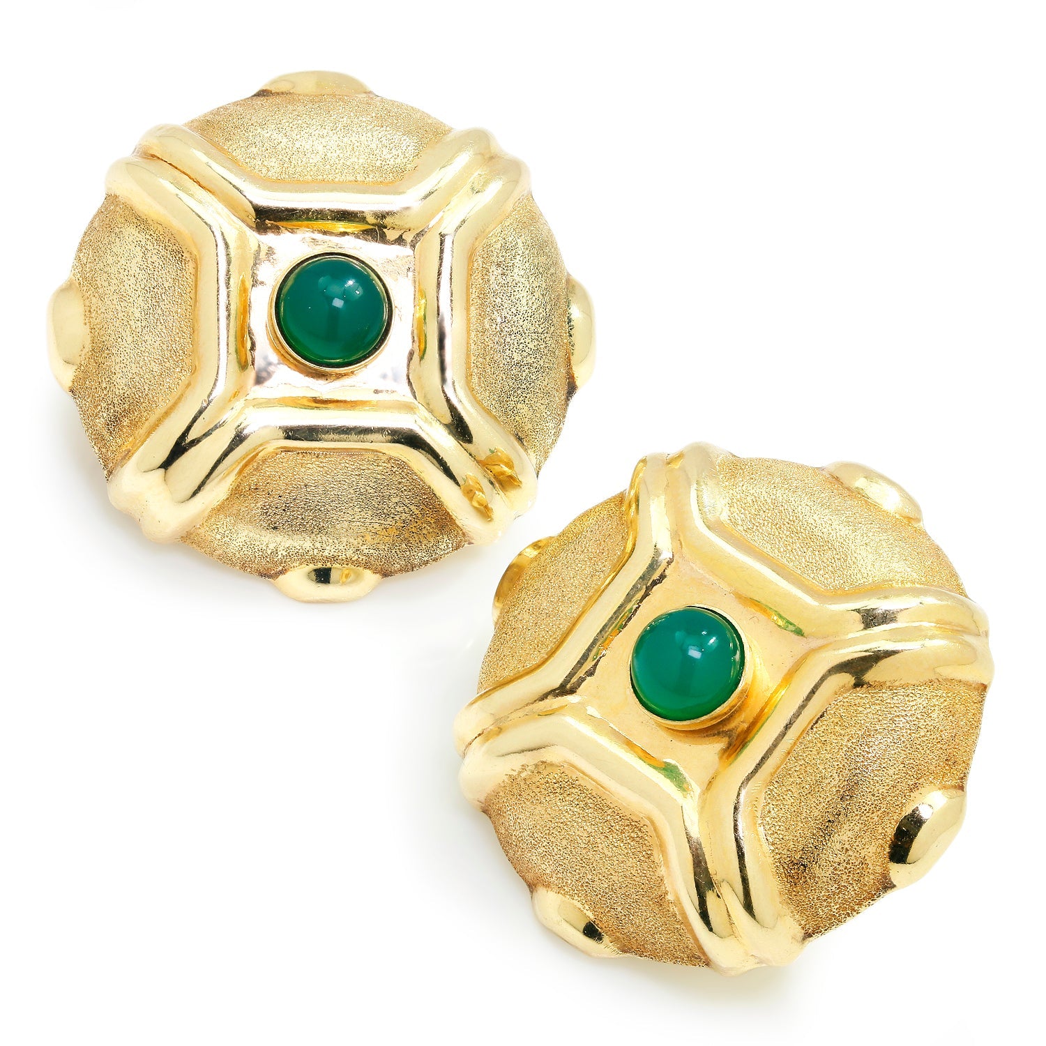 Once Upon A Diamond Earrings Yellow Gold Yellow Gold Etruscan Style Green Chrysoprase Omega Earrings