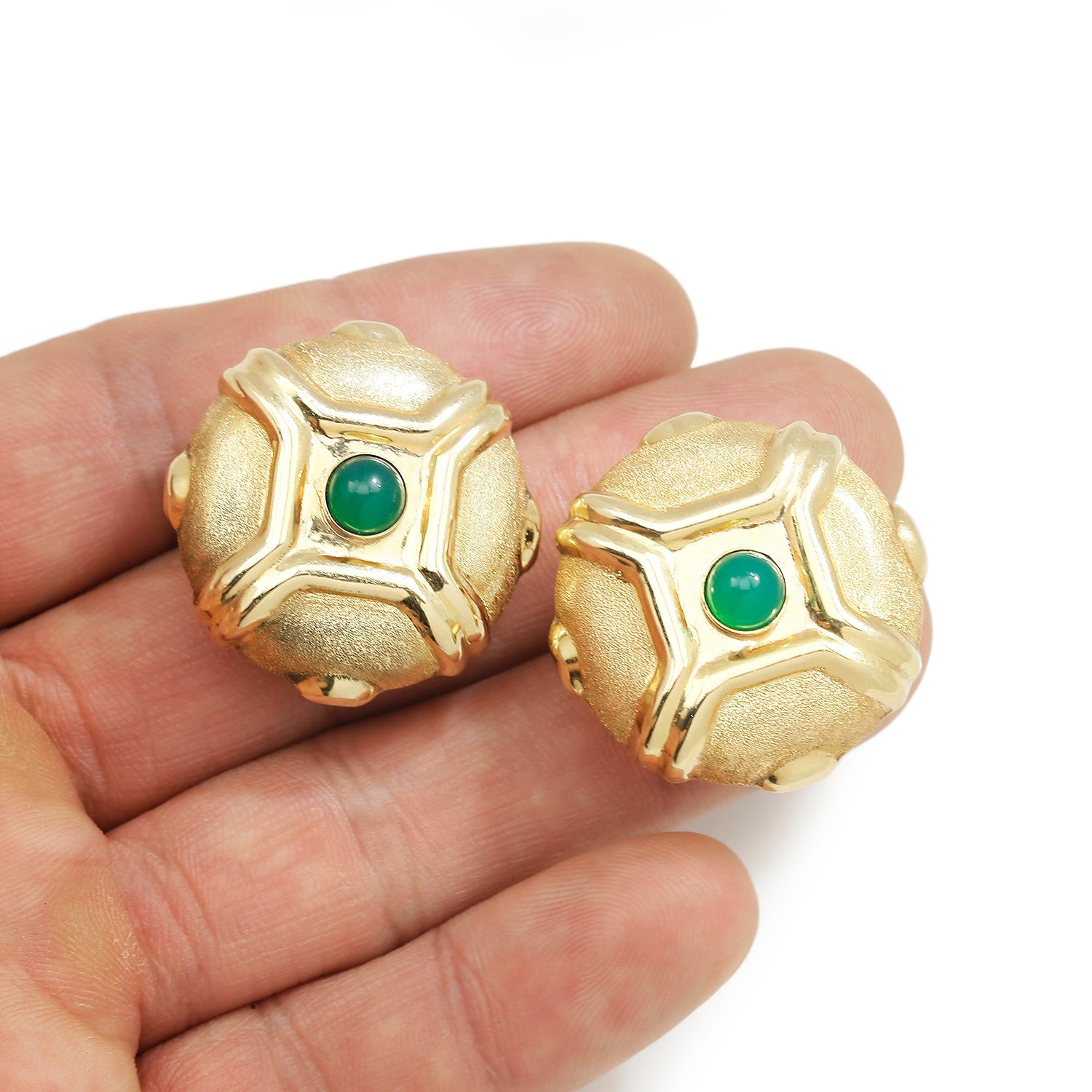 Once Upon A Diamond Earrings Yellow Gold Yellow Gold Etruscan Style Green Chrysoprase Omega Earrings