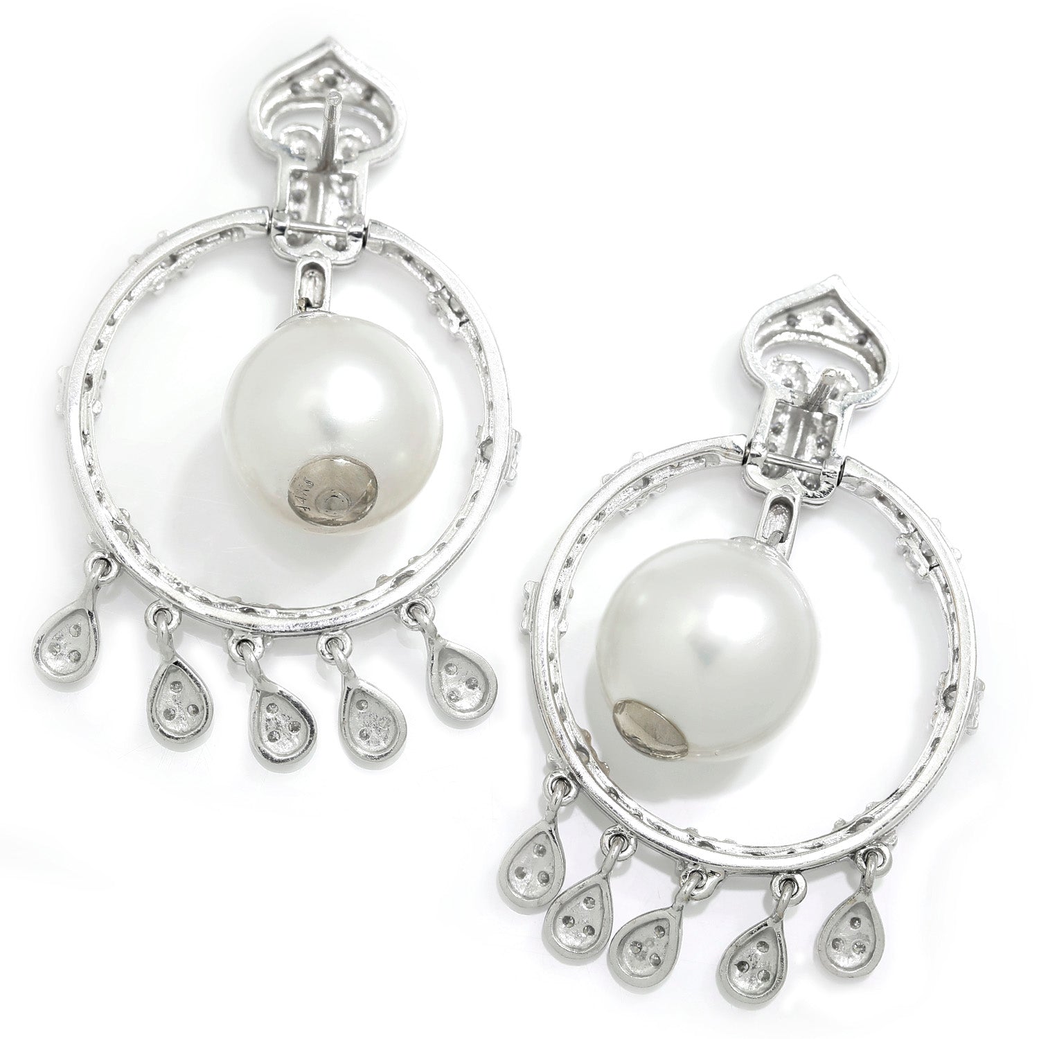 Once Upon A Diamond Ring Yellow & White Gold Vintage South Sea Pearl Chandelier Earrings with Diamonds White Gold