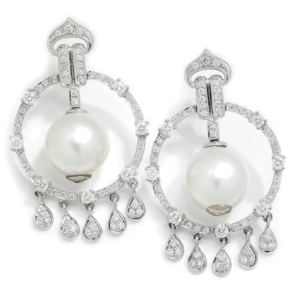 Once Upon A Diamond Ring Yellow & White Gold Vintage South Sea Pearl Chandelier Earrings with Diamonds White Gold