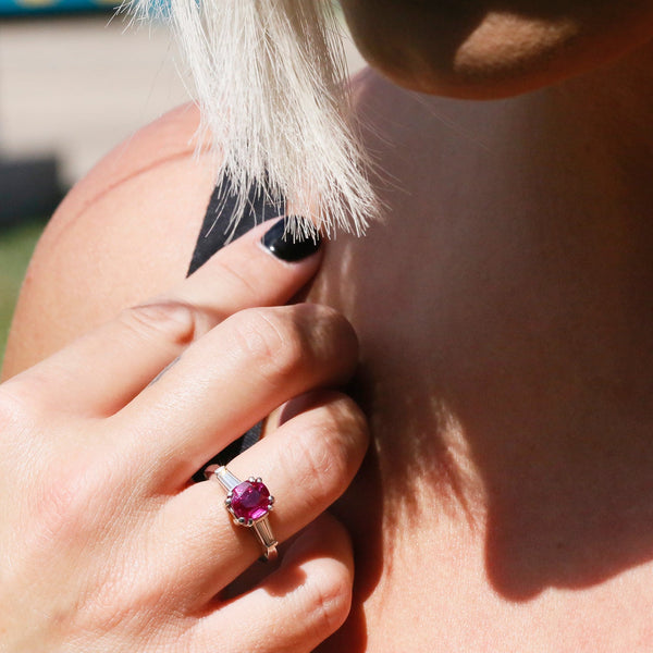 2.22ct GIA Burma Ruby 3-Stone Ring with Diamonds Platinum - Image 3