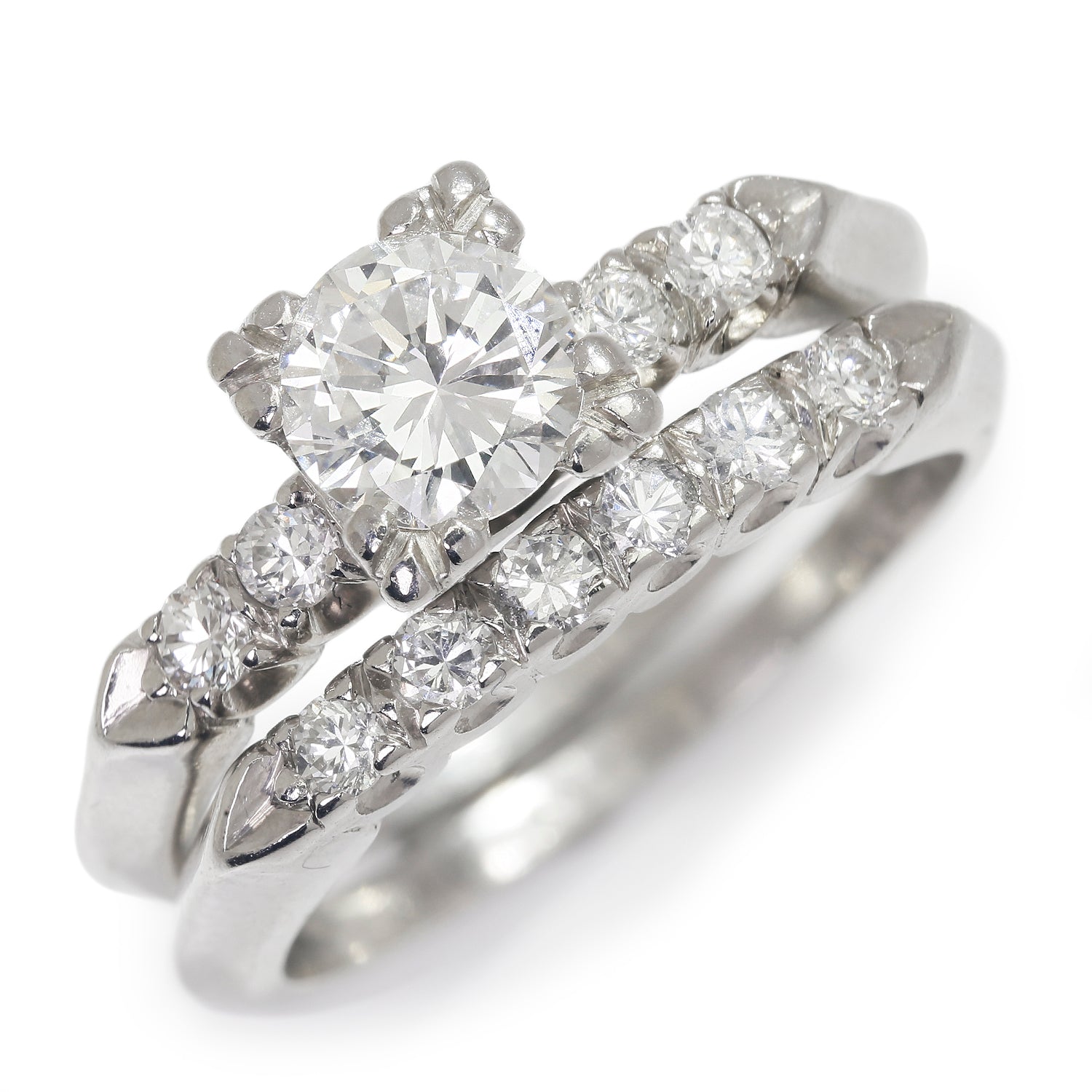 Once Upon A Diamond Engagement Ring Platinum Round Diamond Vintage Wedding Ring Bridal Set Platinum 1.15ctw