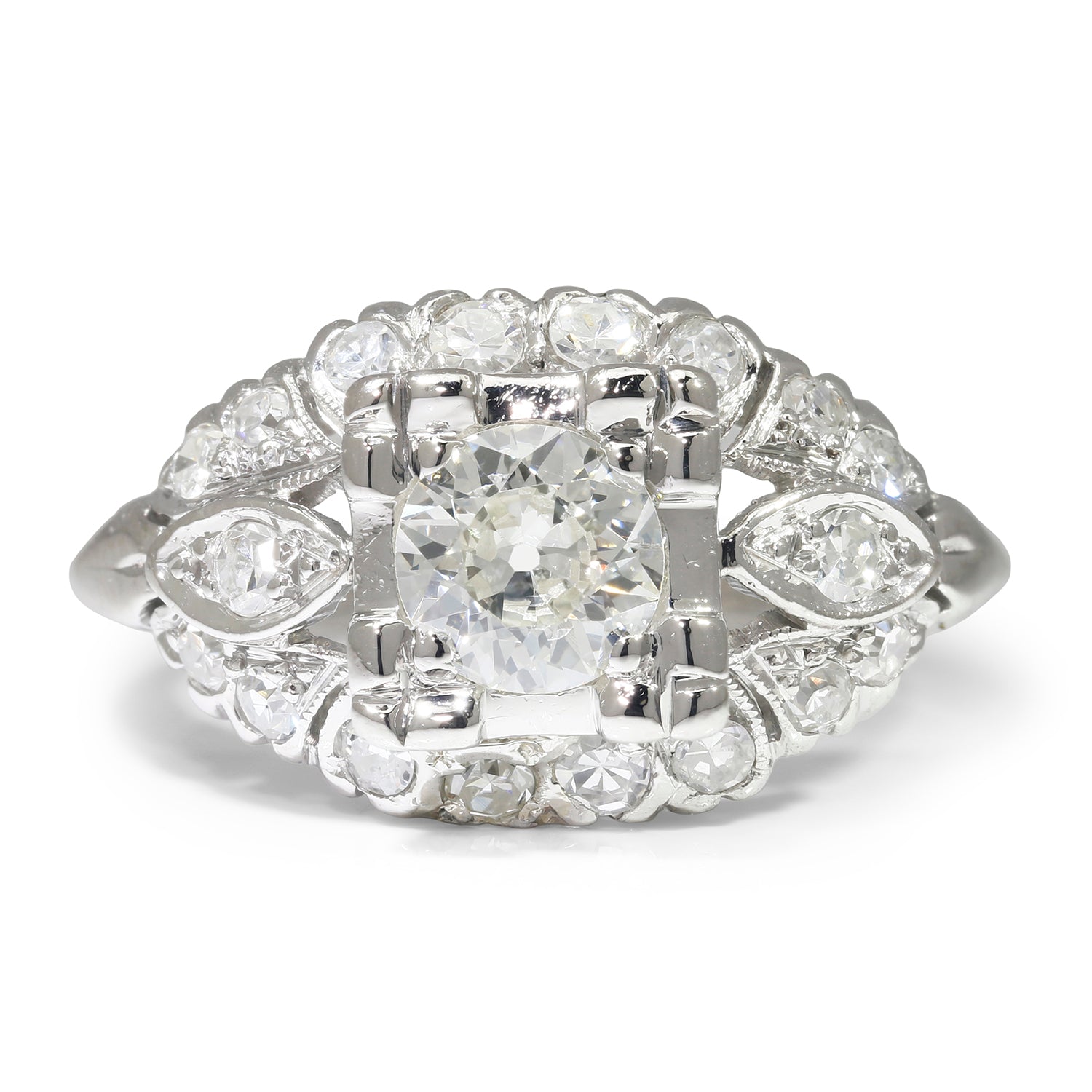 Once Upon A Diamond Engagement Ring Platinum Vintage Old European Cut Diamond Ring with Accents Platinum 0.90ctw