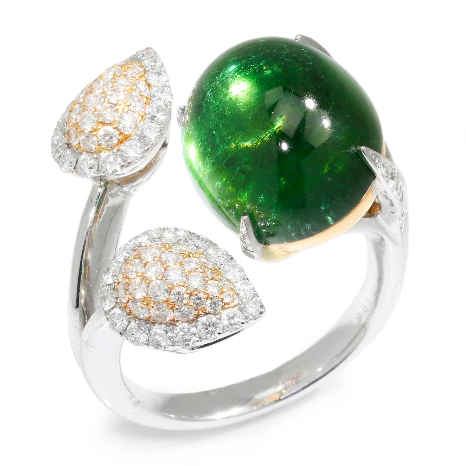 Once Upon A Diamond Engagement Ring Rose & White Gold Cabochon Tourmaline Split Ring with Diamonds 18K White/Rose Gold 10.73ctw