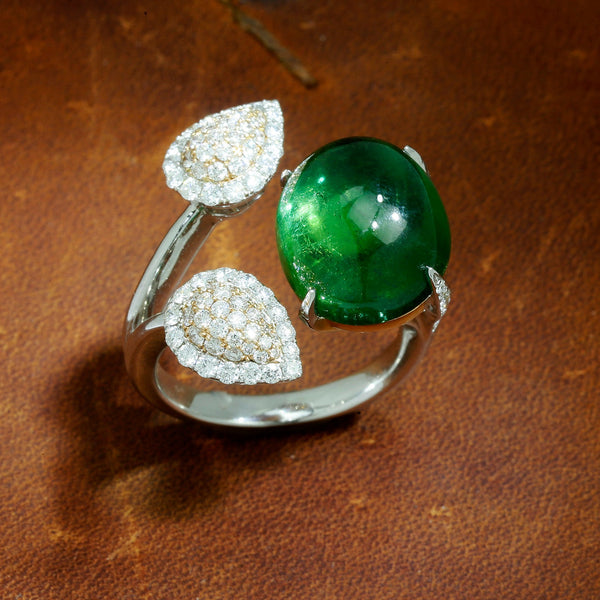 Cabochon Tourmaline Split Ring with Diamonds 18K White/Rose Gold 10.73ctw - Image 2