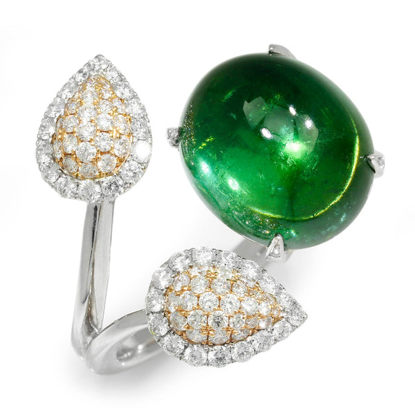 Cabochon Tourmaline Split Ring with Diamonds 18K White/Rose Gold 10.73ctw - Image 3