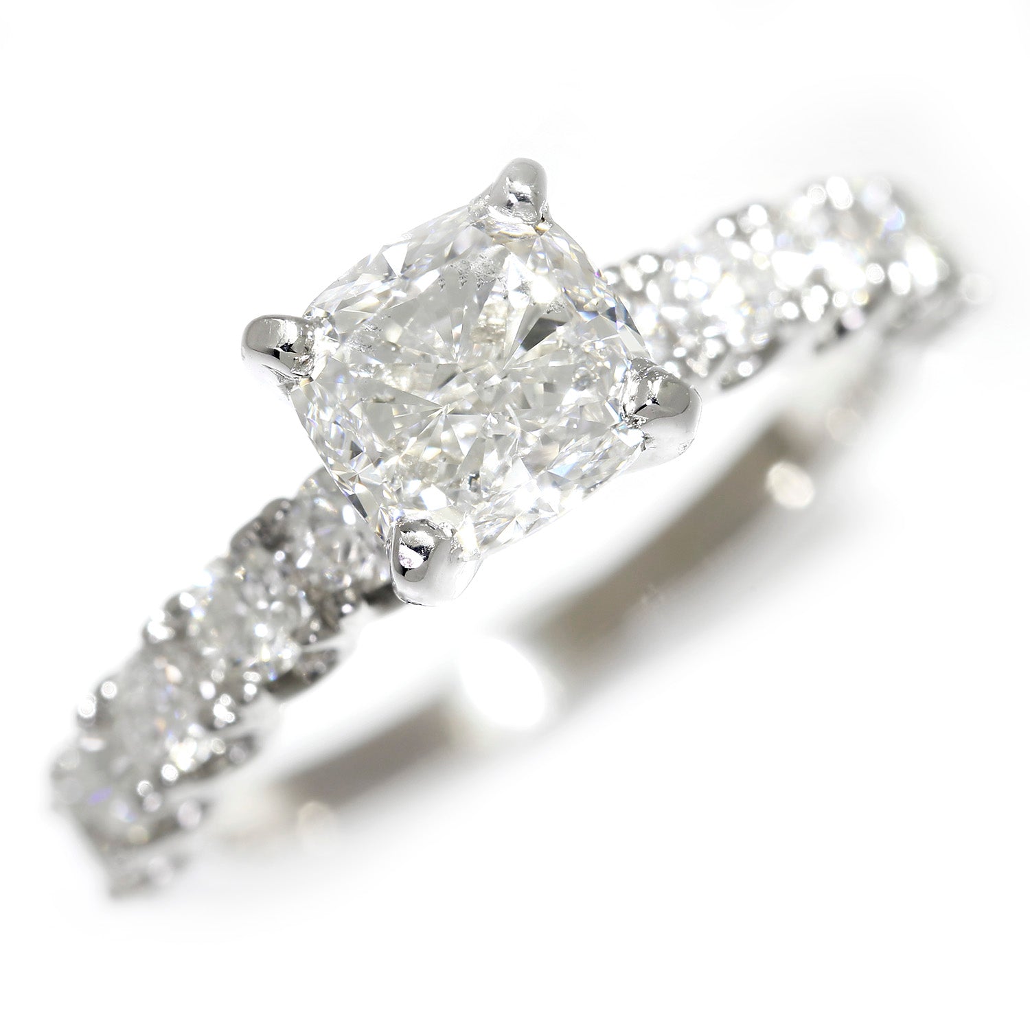 Once Upon A Diamond Engagement Ring White Gold GIA 2.01CT Cushion Diamond Engagement Ring with Accents 18K