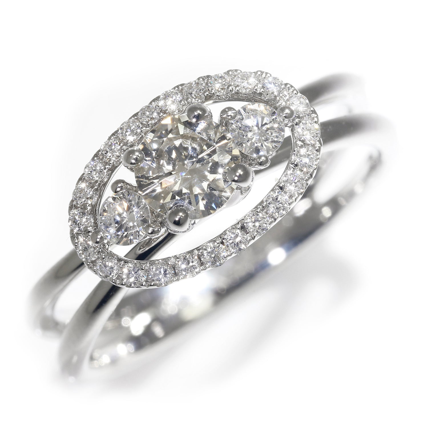 Once Upon A Diamond Engagement Ring White Gold Three-Stone Diamond Halo Engagement Ring 18K White Gold 0.67ctw