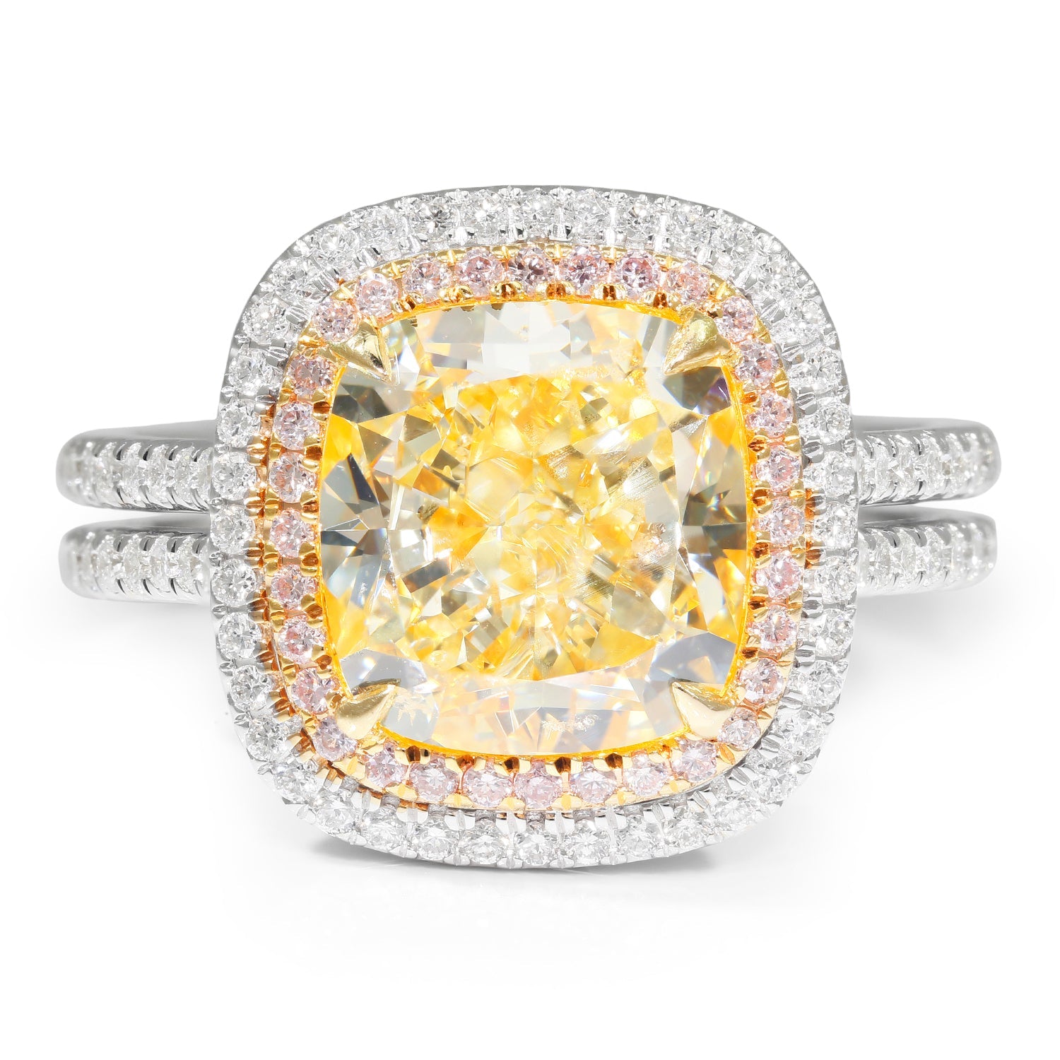 Once Upon A Diamond Engagement Ring White & Yellow Gold GIA Certified 5.03-Carat Fancy Yellow SI1 Diamond Ring with Accents 18K
