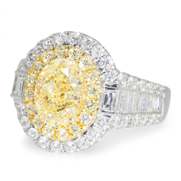 GIA Certified Oval Y-Z Yellow Diamond Halo Ring with Accents 18K 3.57ctw - Image 3