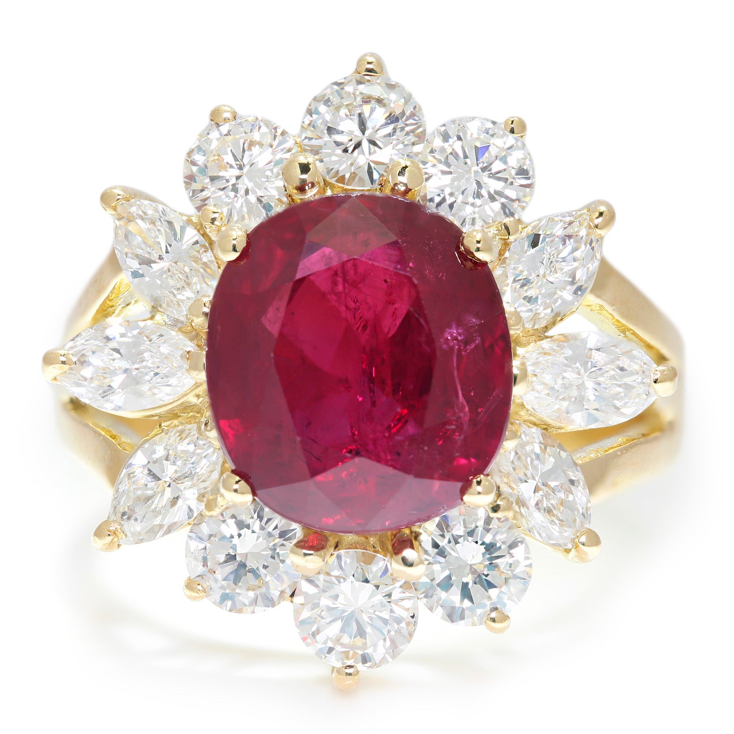 Once Upon A Diamond Engagement Ring White & Yellow Gold GIA Certified Ruby Halo Ring with Diamonds 18K Gold 6.57ctw