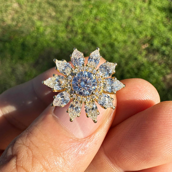 GIA Round Diamond Flower Ring with Accents 18K Yellow Gold 2.32ctw - Image 3