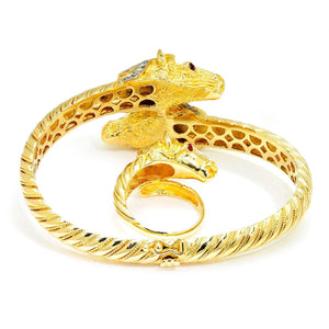 Once Upon A Diamond Jewelry Set Yellow & White Gold Vintage Diamond Horse Head Bangle & Ring Set with Rubies 18K Gold
