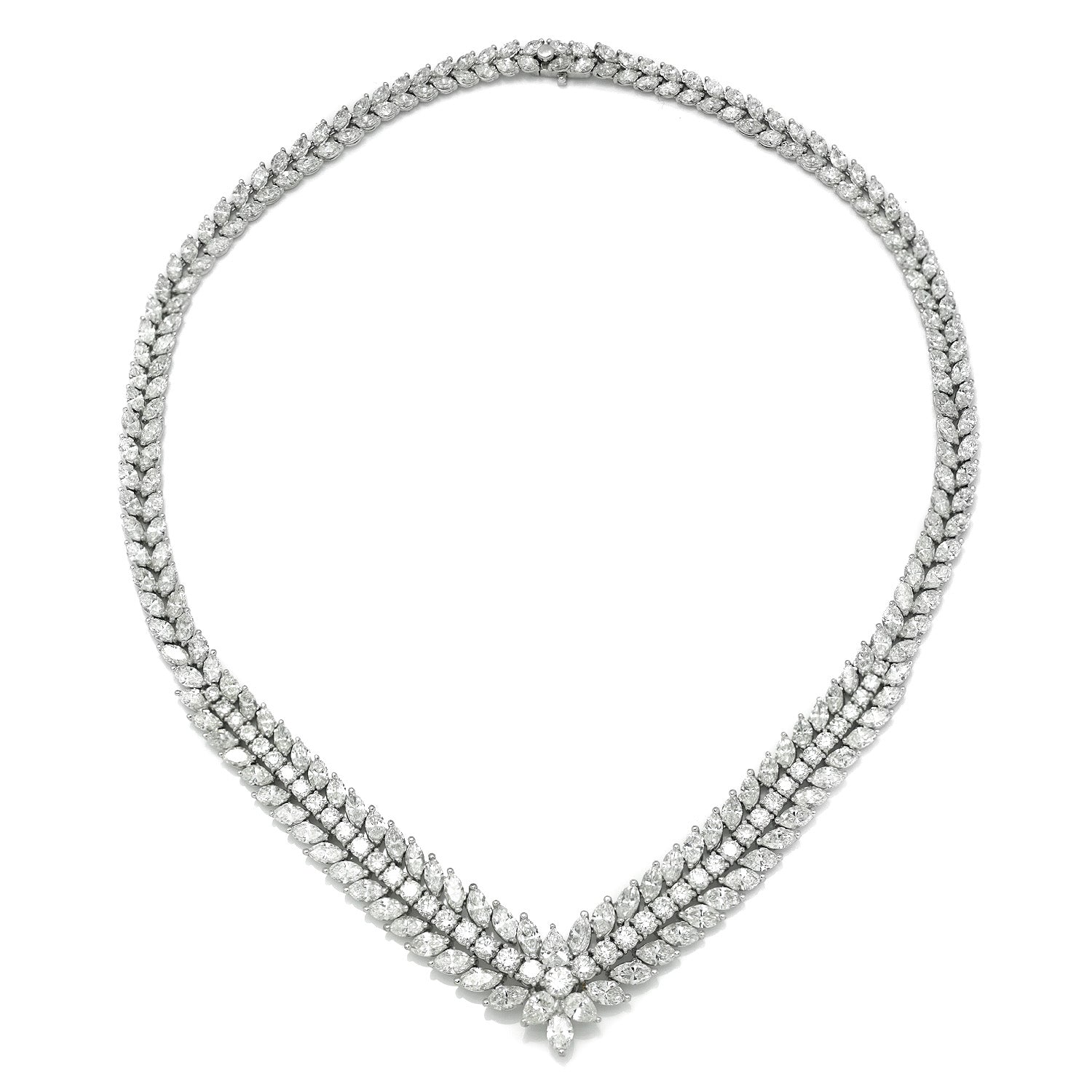 Once Upon A Diamond Necklace Platinum 34.13ctw Diamond V-Shaped Statement Necklace in Platinum