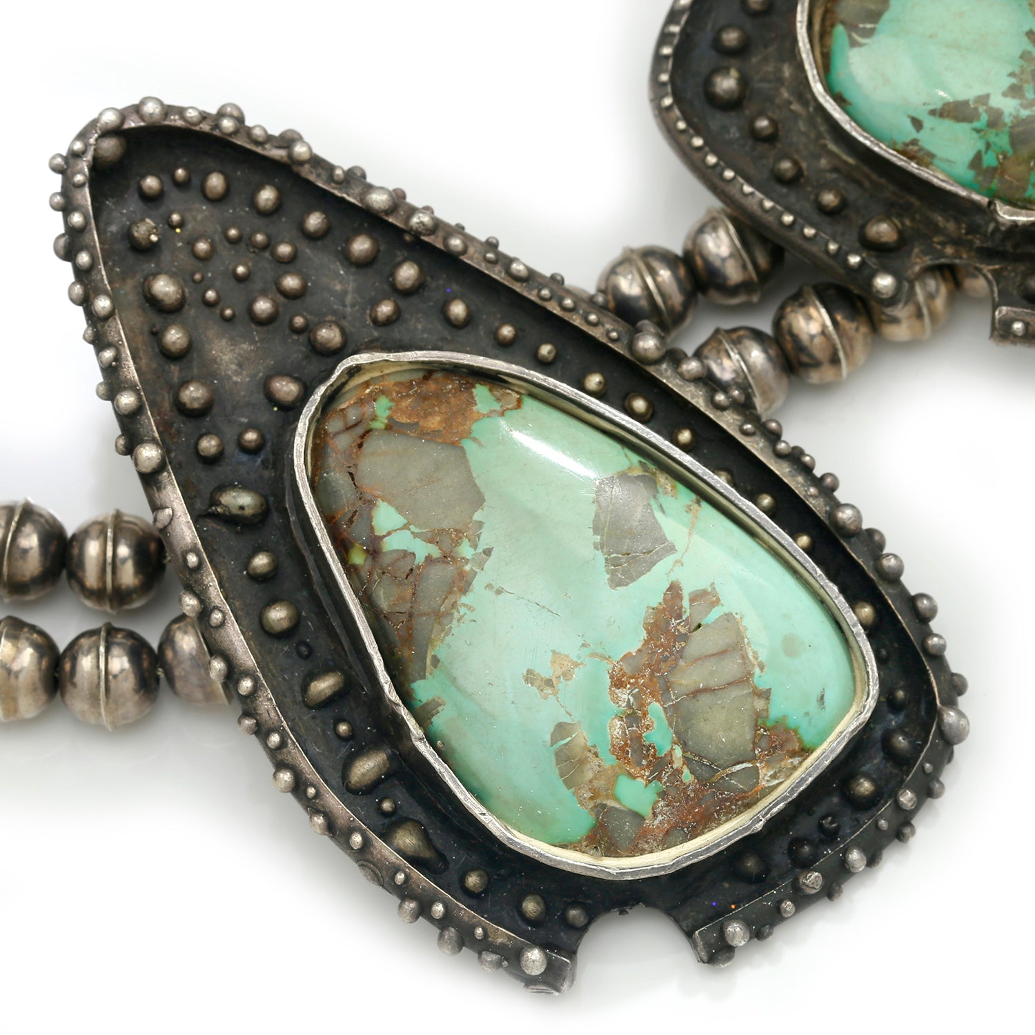 Once Upon A Diamond Necklace Sterling Silver Navajo Squash Blossom Turquoise Pendant Necklace 26" Sterling Silver