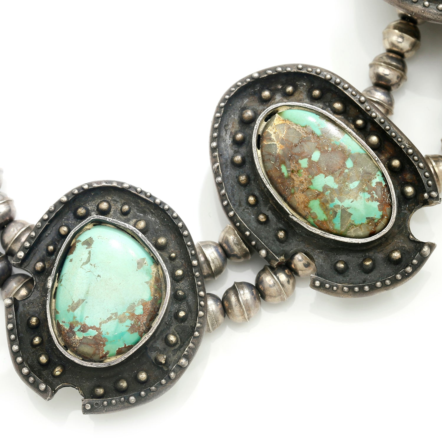 Once Upon A Diamond Necklace Sterling Silver Navajo Squash Blossom Turquoise Pendant Necklace 26" Sterling Silver