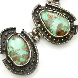 Once Upon A Diamond Necklace Sterling Silver Navajo Squash Blossom Turquoise Pendant Necklace 26" Sterling Silver