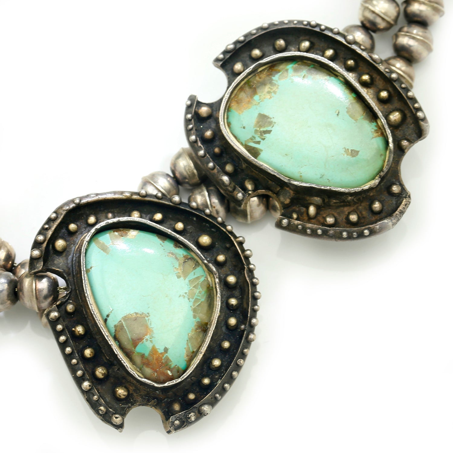 Once Upon A Diamond Necklace Sterling Silver Navajo Squash Blossom Turquoise Pendant Necklace 26" Sterling Silver