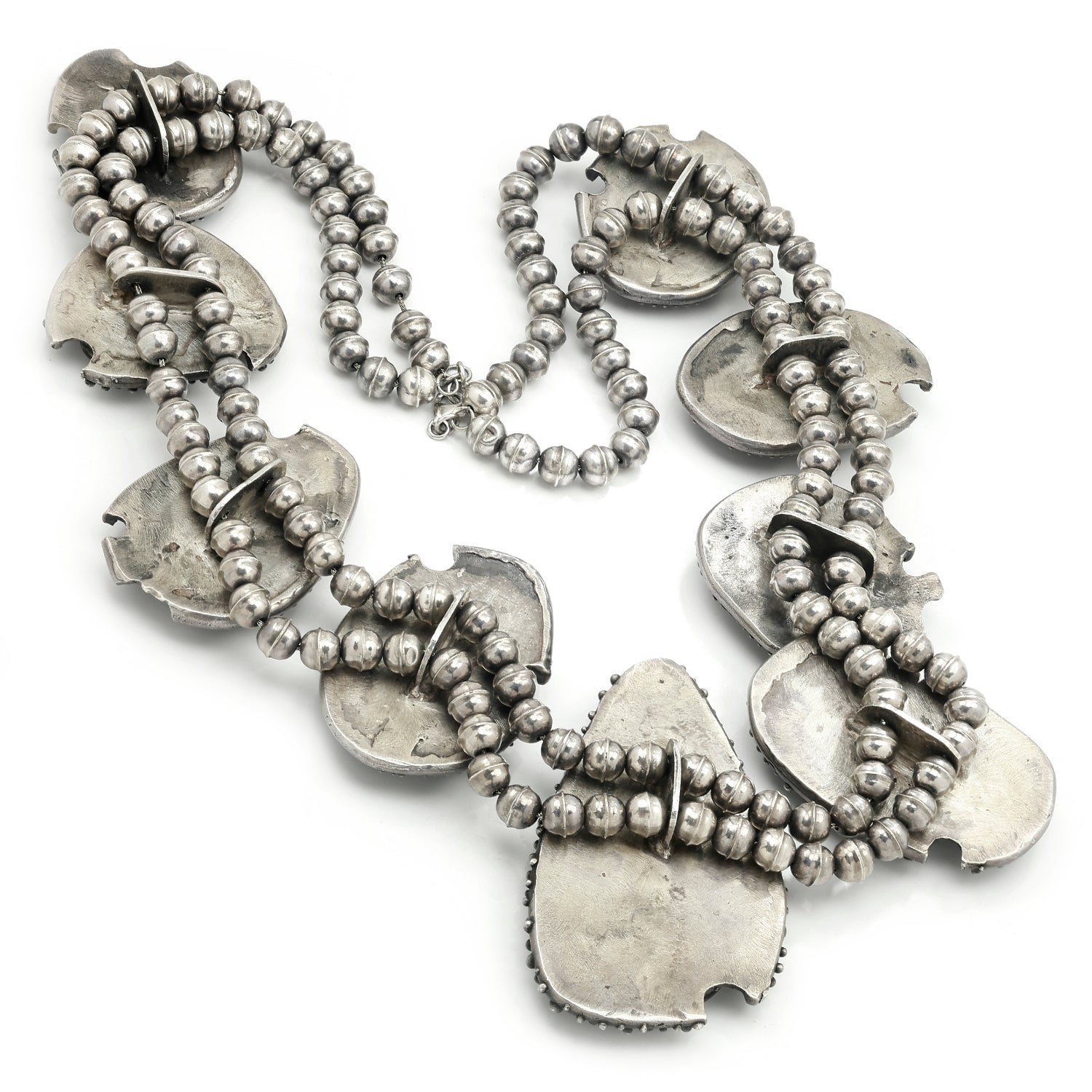 Once Upon A Diamond Necklace Sterling Silver Navajo Squash Blossom Turquoise Pendant Necklace 26" Sterling Silver