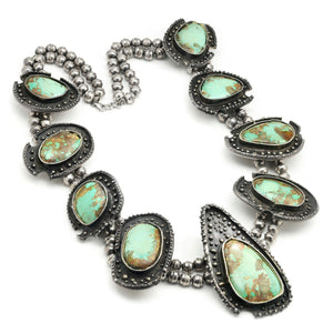 Once Upon A Diamond Necklace Sterling Silver Navajo Squash Blossom Turquoise Pendant Necklace 26" Sterling Silver