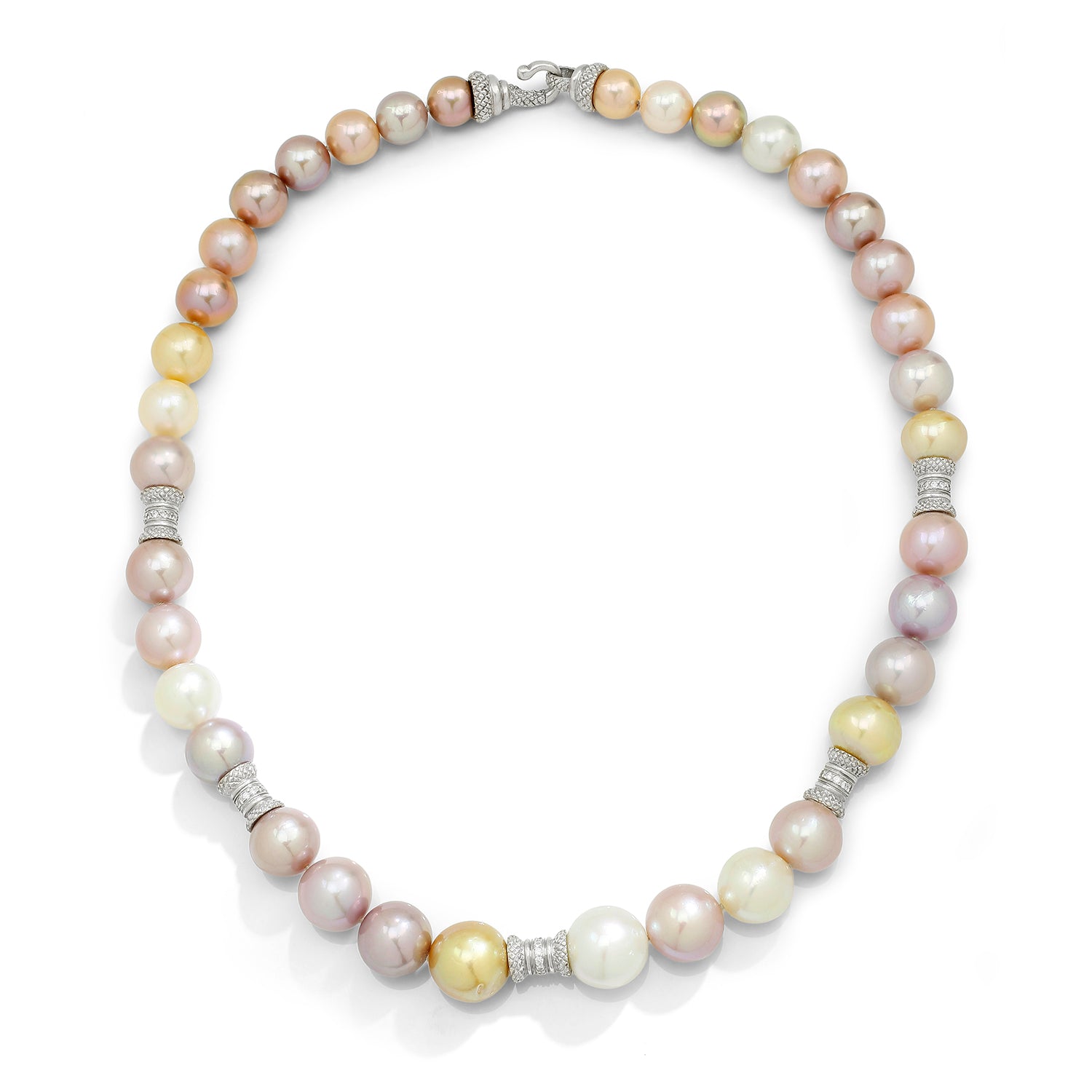 Once Upon A Diamond Necklace White Gold Multi-Color Pearl Necklace with Diamonds 18K White Gold 19.25"