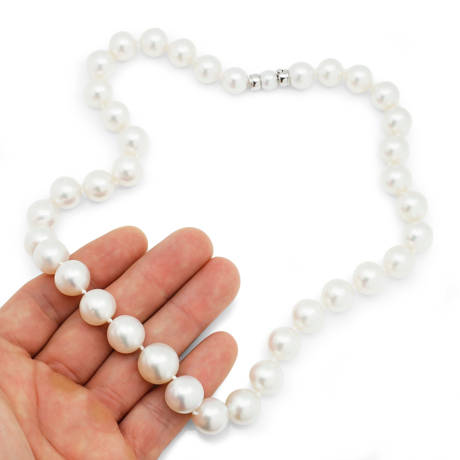 Once Upon A Diamond Necklace White Gold South Sea Pearl Graduated Necklace 10-14MM 18K White Gold 19"