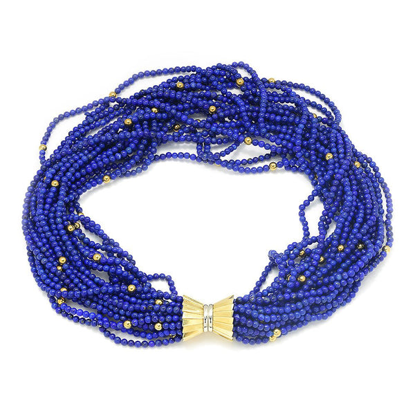 Vintage Multi-Strand Lapis Lazuli Bead Necklace 18K Gold 16" - Image 2