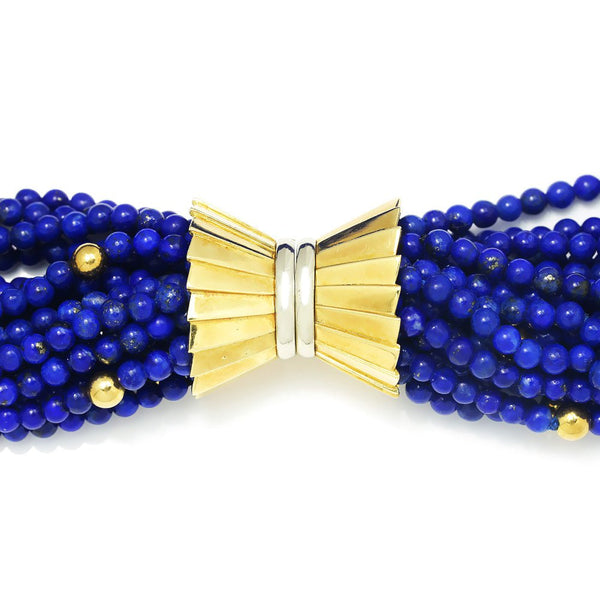 Vintage Multi-Strand Lapis Lazuli Bead Necklace 18K Gold 16" - Image 3