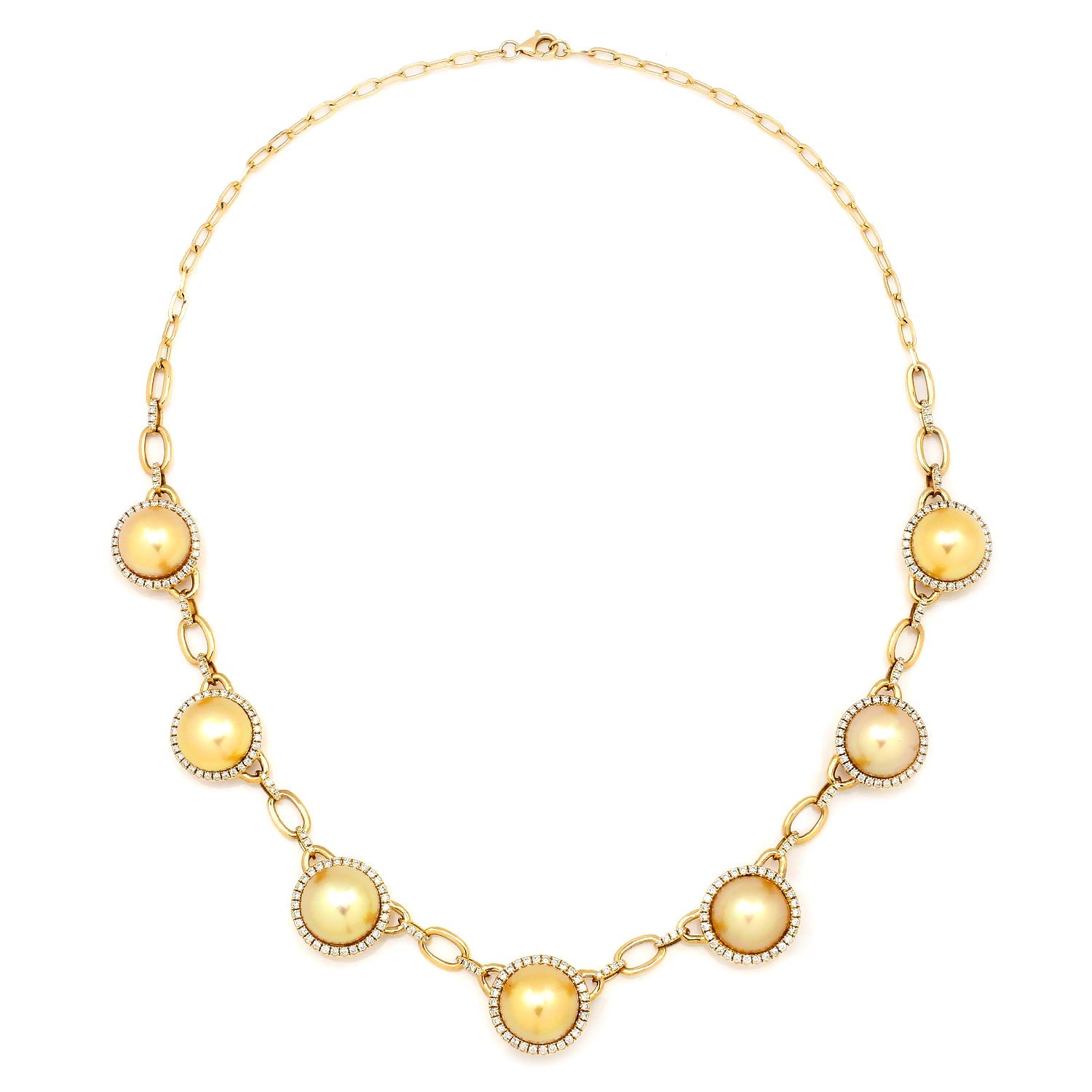 Once Upon A Diamond Necklace Yellow Gold Golden South Sea Pearl Necklace with Diamonds Yellow Gold