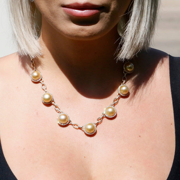 Golden South Sea Pearl Necklace with Diamonds Yellow Gold - Image 2